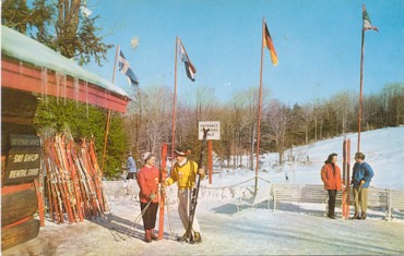 Featured is a postcard image of the Ski Area at The Concord Resort Hotel in Kiamesha, New York c 1950s.  The original unused card is for sale in The unltd.com Store.